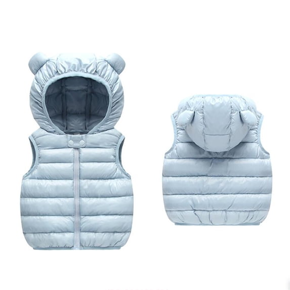 PEZHADA Girls Warm Vest Winter Boys Thicken Waistcoat Kids Outerwear Vest Cotton Jackets Sky Blue