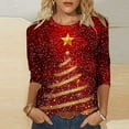 thumbnail image 2 of Riecok Christmas 3/4 Sleeve Tops Crewneck Christmas Tree Printed Loose Shirts Loose Casual Blouses Red M, 2 of 4
