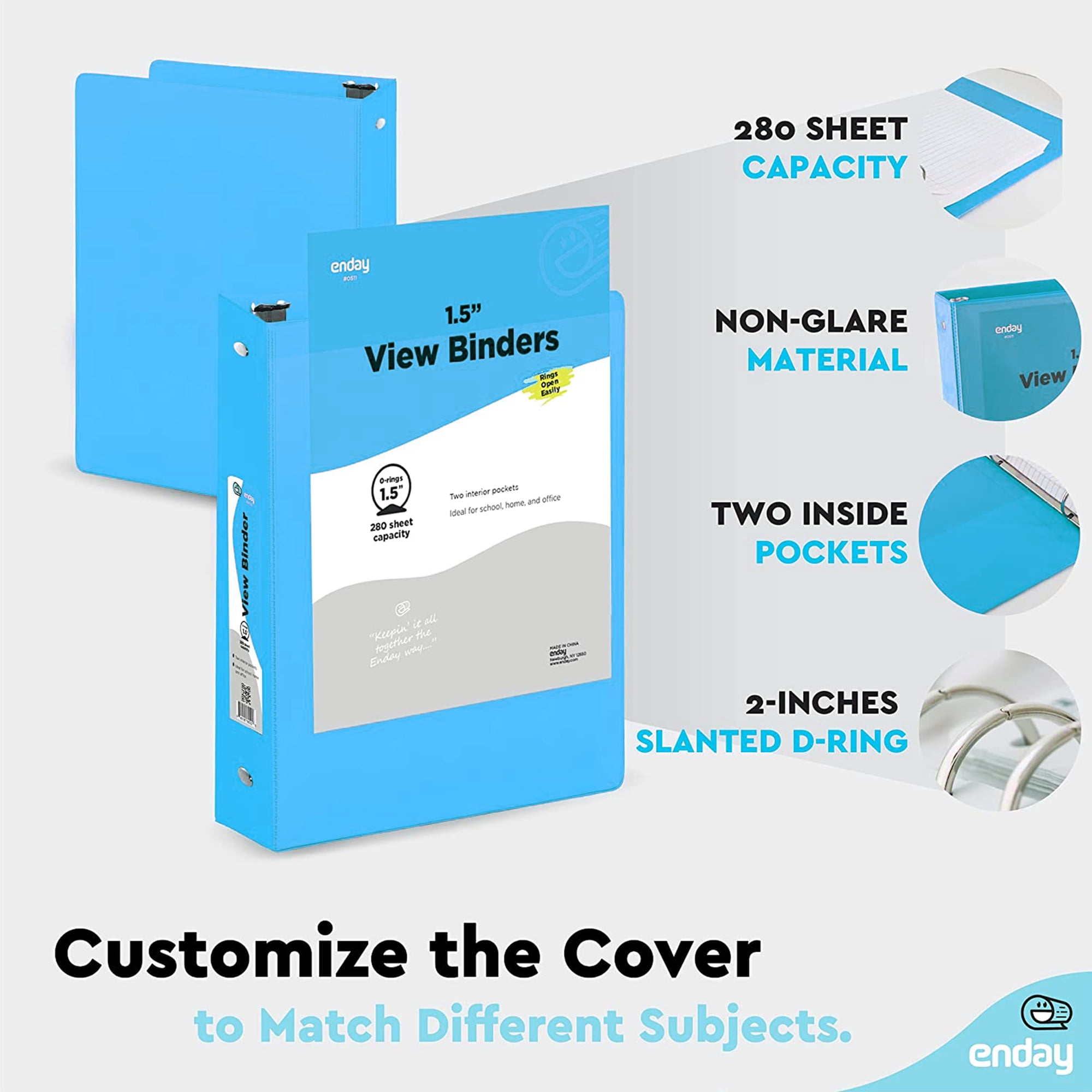Enday 1.5 Inch Binder 3 Ring Binders with Pockets for Home, Office, School Supplies Organization, Blue 6 Pc