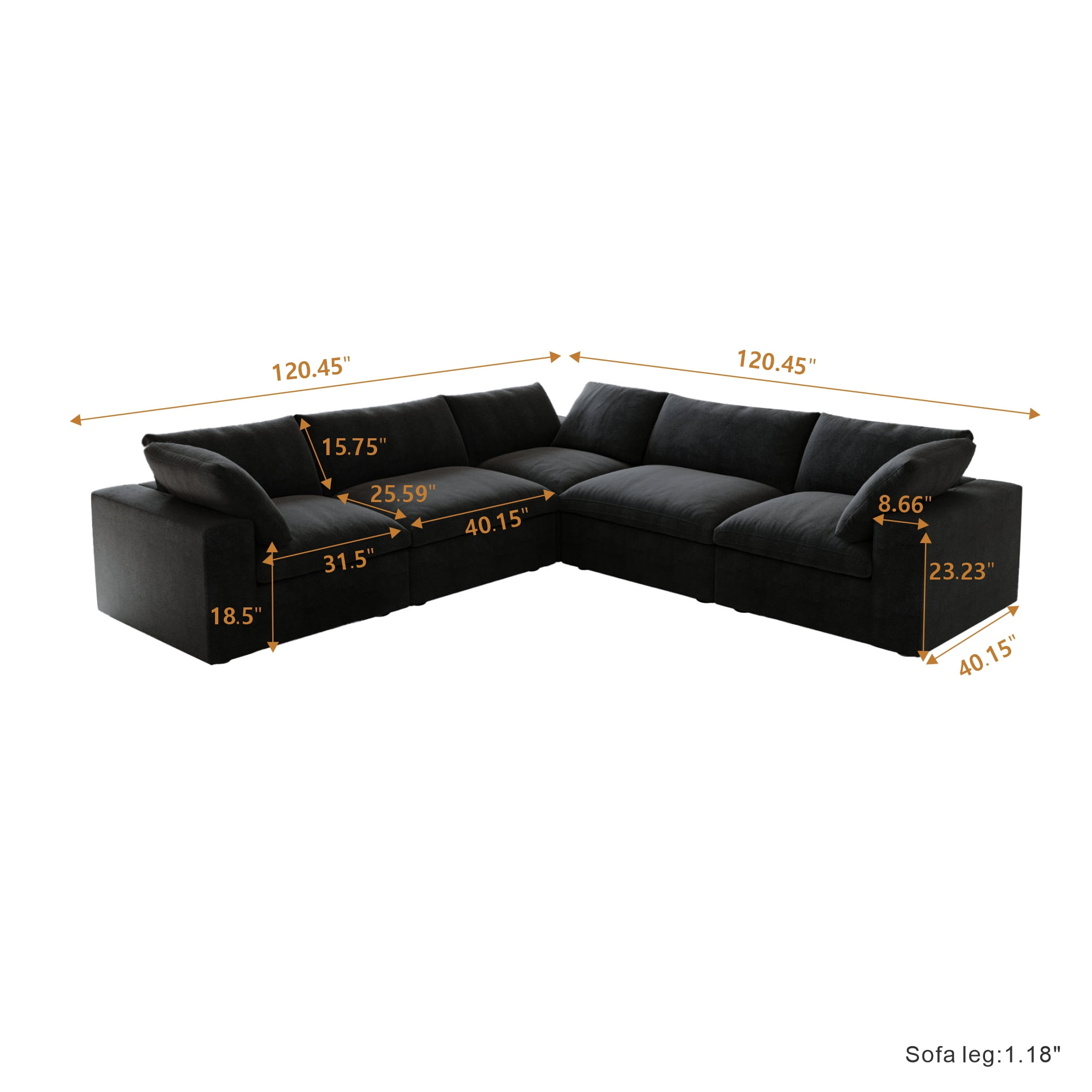 Sodrens Free Convertible Sectional Sofa Modular Couch,Modern Linen Fabric Sofa Corner Couch for Living Room,Apartment and Small Space,5-Seat Sofa,Black