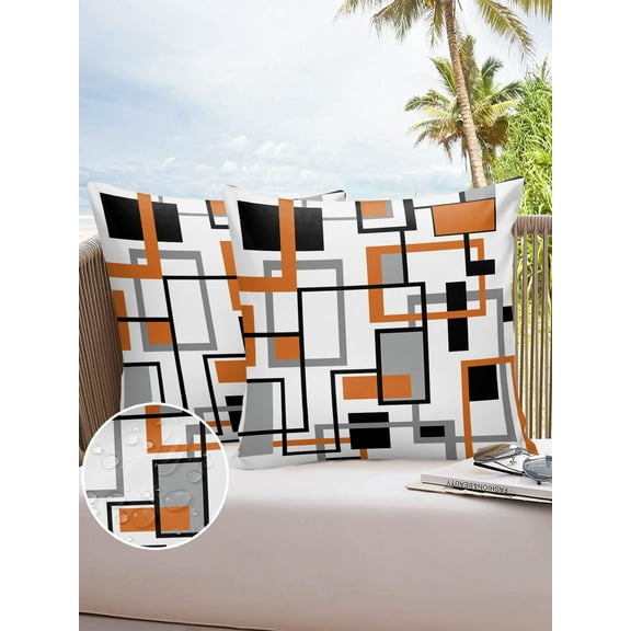 Outdoor Throw Pillow Cover Mid Century Nordic Splicing Art Waterproof Cushion Covers 2 Pack Colorful Rectangle Pillow Cases Home Decoration for Patio Garden Couch Sofa