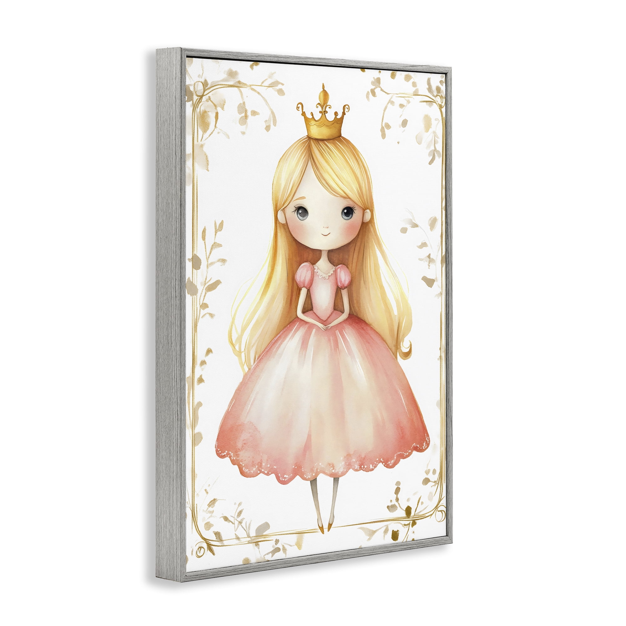 Stupell Industries Golden Crown Fairytale Princess Gray Framed Giclee Art, design by Creative Studio