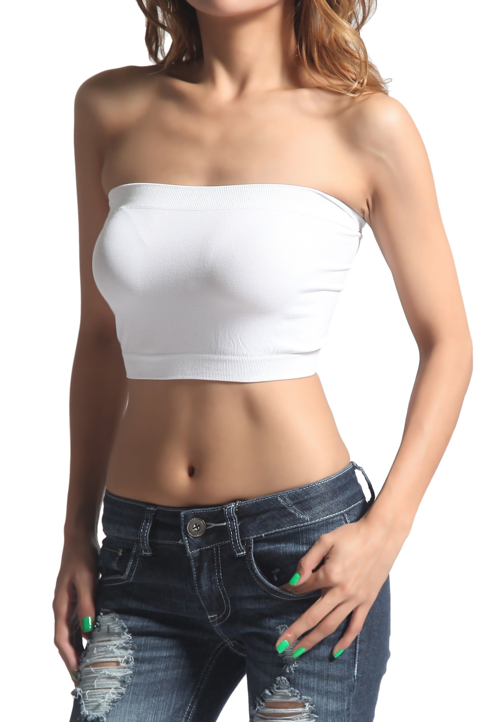 TheMogan Junior's PLUS Basic Seamless Bandeau Layering Strapless Crop Tube Bra Top - Walmart.com
