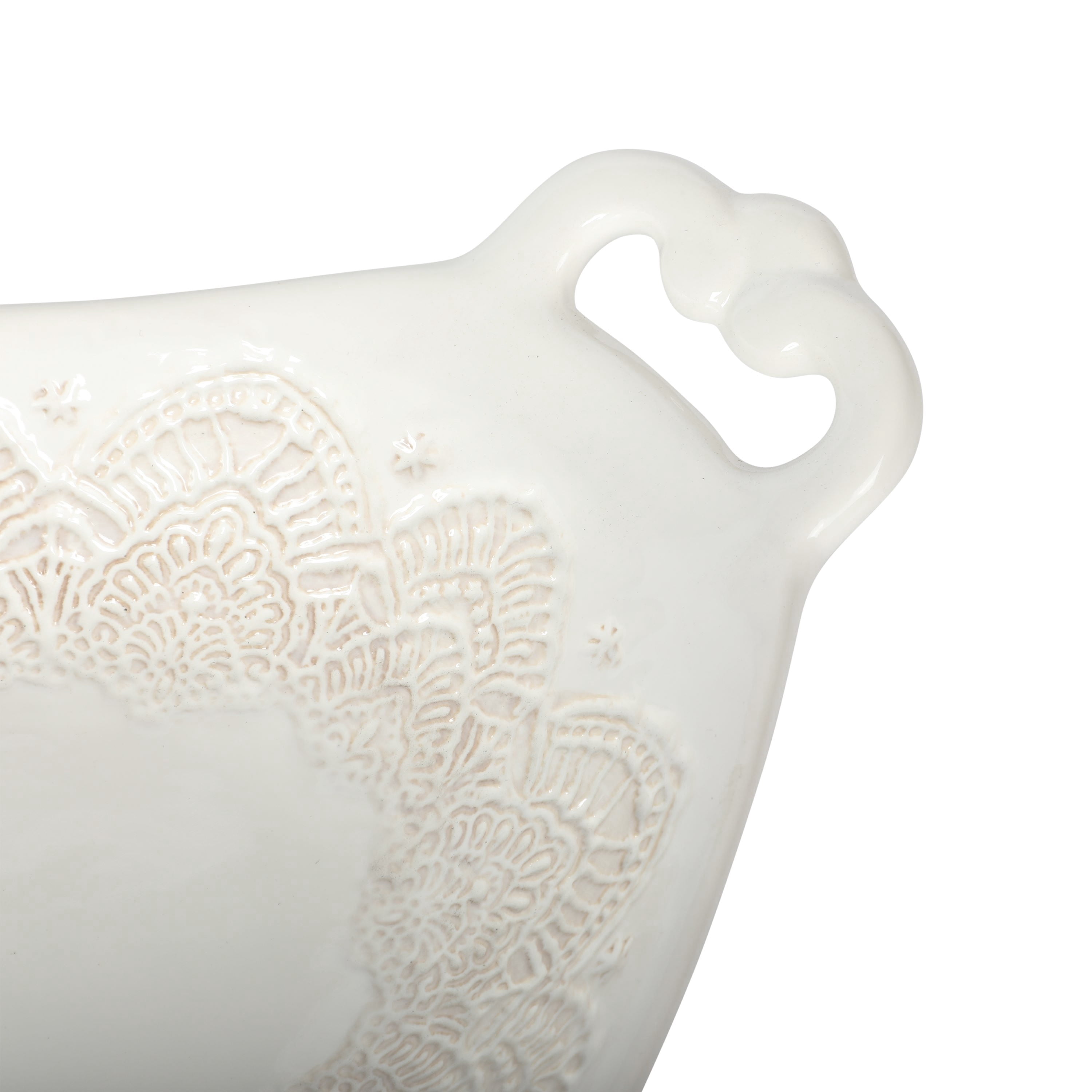 The Pioneer Woman Vintage Lace Oval Serving Bowl, Linen, 14-Inch
