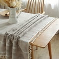 thumbnail image 3 of Enova Home  High Quality Rectangle Cotton Linen Washable Tablecloth Stripe with Tassel for Home Party Wedding Dining Table Brown - 55" x 78", 3 of 4