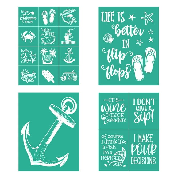 Plantillas autoadhesivas de nailon Boolooen Summer Beach, 4 unidades, 22 x 28 cm