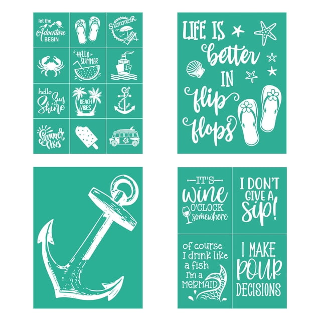 Plantillas autoadhesivas de nailon Boolooen Summer Beach, 4 unidades, 22 x 28 cm