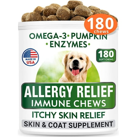 Allergy Relief Dog Treats - Omega 3 + Pumpkin + Enzymes - Itchy Skin Relief - Seasonal Allergies - Anti-Itch & Hot Spots - Immune Supplement - Made in USA