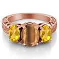 thumbnail image 2 of Gem Stone King 3.00 Ct Oval Brown Tiger Eye Yellow Citrine 18K Rose Gold Plated Silver Ring (Size 5), 2 of 3