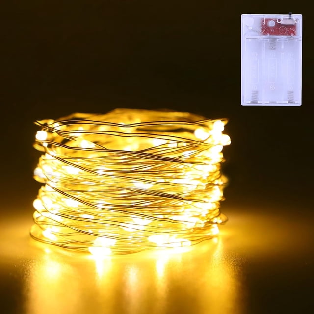 Guirnalda de luces YZhouD a pilas (2 unidades, 5 m, 50 LED, alambre de cobre plateado, luces brillantes para Halloween, Navidad, dormitorio, interior, exterior, boda, dormitorio, decoración (blanco