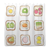 Yayeee Shower Curtain with Hooks 72"x72" Waterproof Fabric Bathroom Hanging Decor, Toasts Pattern