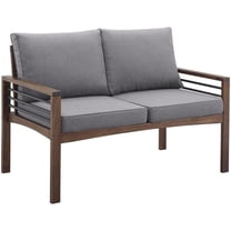 Pemberly Row Modern Wood and Metal Outdoor Loveseat in Gray/Dark Brown