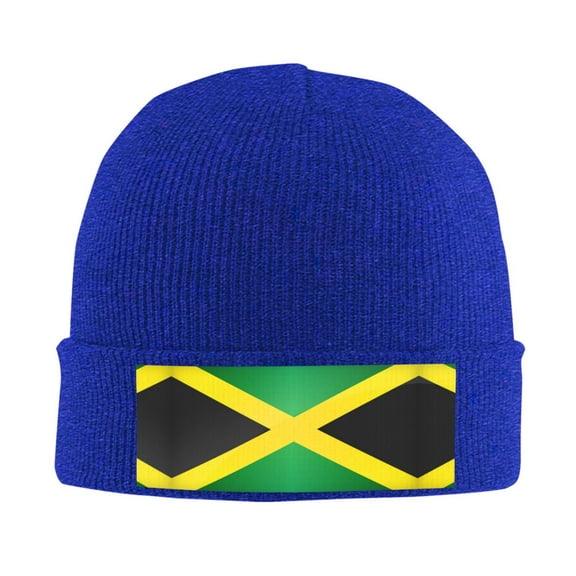 Jamaica Flag Pattern Winter Beanie Hats for Men Women Warm Cozy Knitted Cuffed Skull Cap Blue
