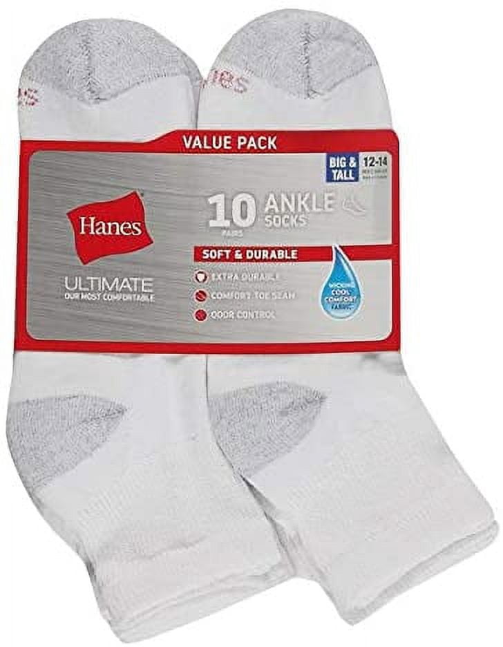 Hanes Ultimate Mens Big  Tall X-Temp Cool Comfort Ankle Socks, 10-Pair Pack