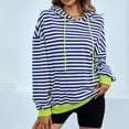 thumbnail image 5 of Jinhomg Womens Trendy Striped Sweatshirts Oversized Comfy Drawstring Hooded Pullover Fall Winter Casual Loose Long Sleeve Kangaroo Pocket Tops 2025 Saving Blue L, 5 of 9