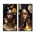 thumbnail image 2 of Designart "Floral Elegance in Gold and Black VI" Woman African American Framed Wall Art Set Of 2 - Gold Fashion Gallery Wall Frame Set For Home Decor, 2 of 7
