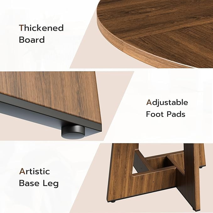 Gelloan 47" Round Dining Table for 4-6 Persons, Modern Farmhouse Wooden Kitchen Table for Dining Room Kitchen,Brown (Only Table)