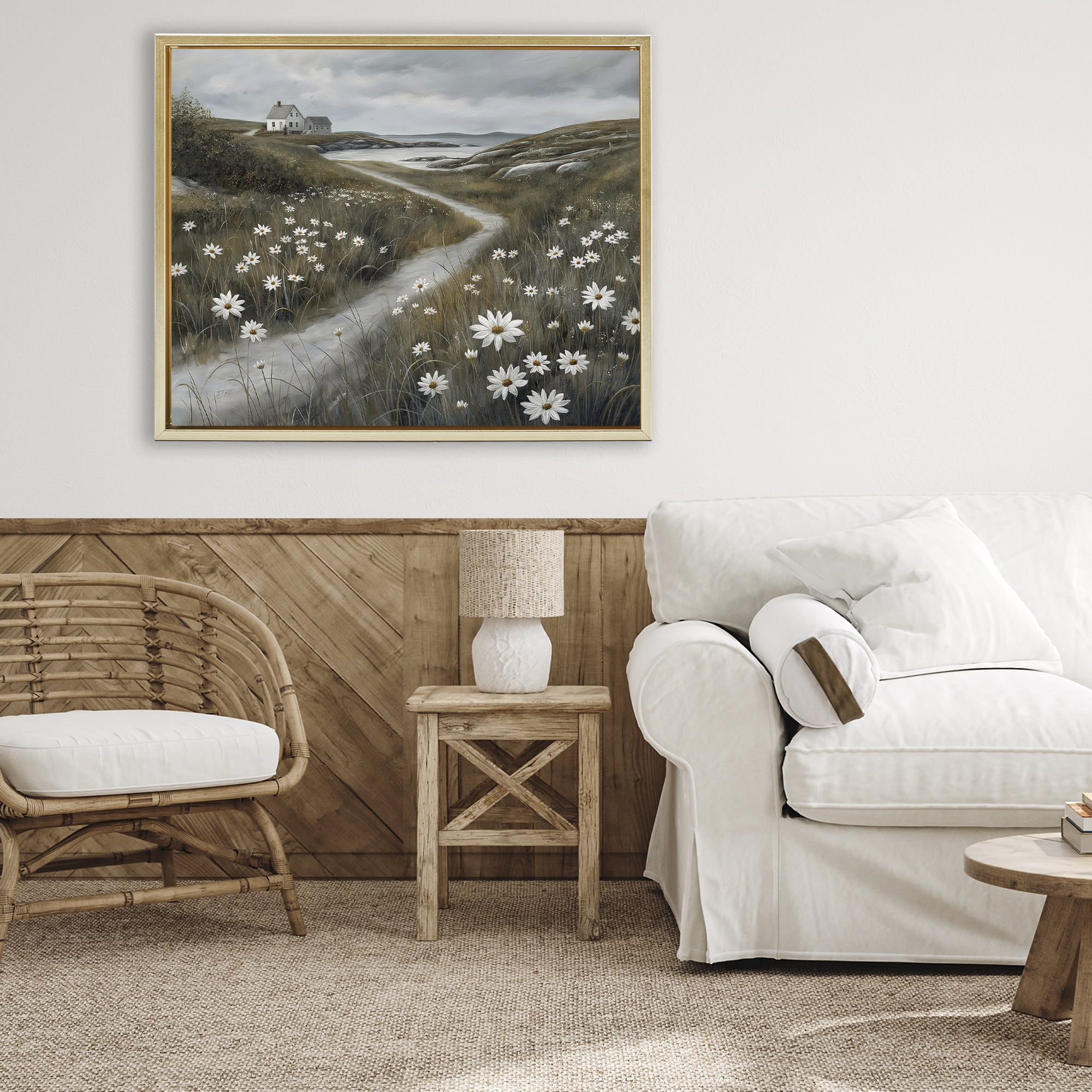 Stupell Industries Daisies Along Coastal Path Gold Framed Floater Canvas Wall Art, design by Imagine It Images
