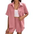thumbnail image 4 of Women Short Set Two Piece Button Up Shirts and Shorts Summer Clothes Beach Sets for Women, 4 of 7