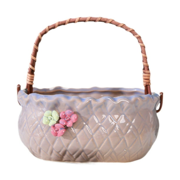 Maceta de mano con forma de cesta, contenedor, adorno decorativo, maceta multiusos bonita para plantar, maceta de jardín, maceta de cerámica para azul grisáceo claro