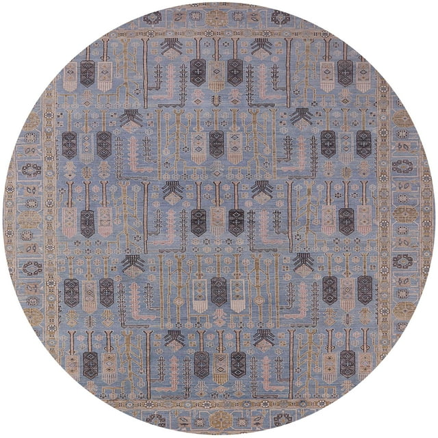 Ahgly Company Machine Washable Indoor Round Industrial Modern Mauve Taupe Purple Area Rugs, 7' Round
