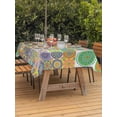 thumbnail image 3 of Outdoor Tablecloths with Umbrella Hole & Zipper, Colorful Ethnic 54x80 Inch Tablecloth Rectangle, Modern Abstract National Geometric Green Waterproof Table Cloth, Patio/Pool/Picnic Table Covers, 3 of 8