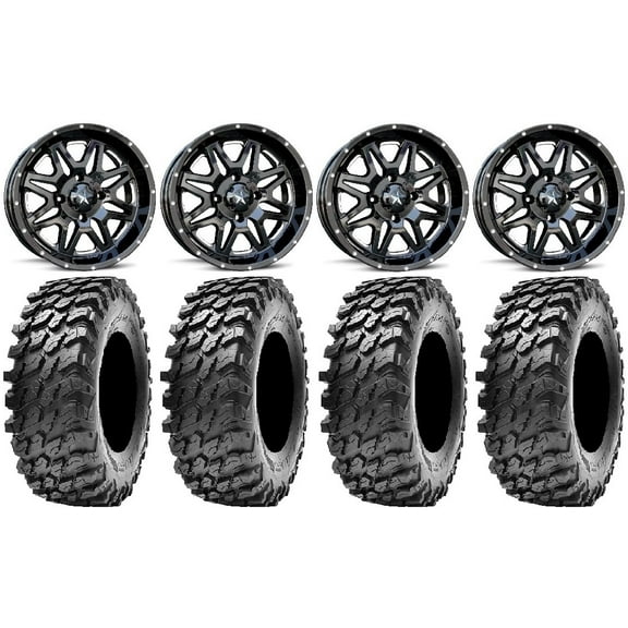 MSA Black Vibe 14" UTV Wheels 32" Rampage Tires Polaris RZR XP 1000 / PRO XP / Ranger XP 900/1000
