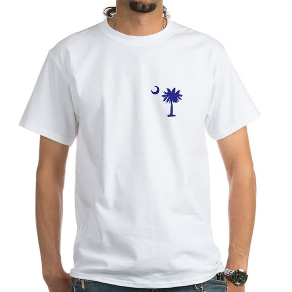 CafePress - Palmetto Tree & Crescent Moon Light T Shirt - Men's White Classic Cotton T-Shirts
