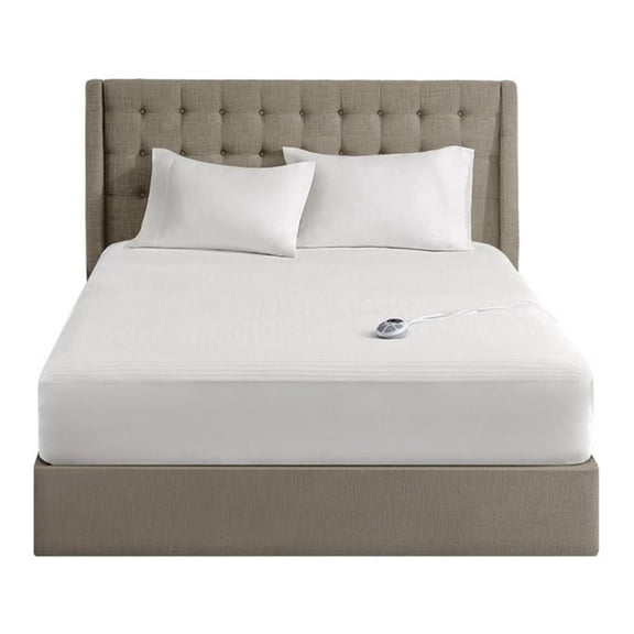 Pemberly Row 72x84" Polyester Fabric Waterproof Heated Mattress Pad in White