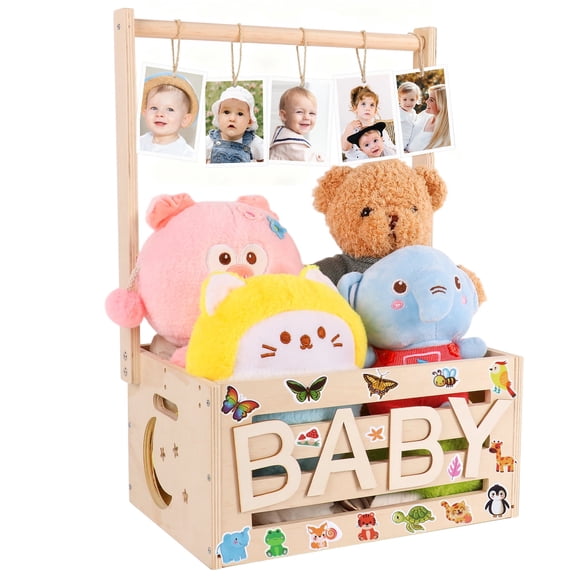 Baby Shower Crate Closet, Wooden Baby Shower Gift Baskets, Personalized Baby Basket for New Baby Gift