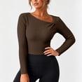 thumbnail image 2 of ClodeEU Women's Asymmetrical Twist Neck Ribbed Knit Crop Tops,Casual Slim Fit Long Sleeve Blouse ,Women's Plus M, 2 of 6