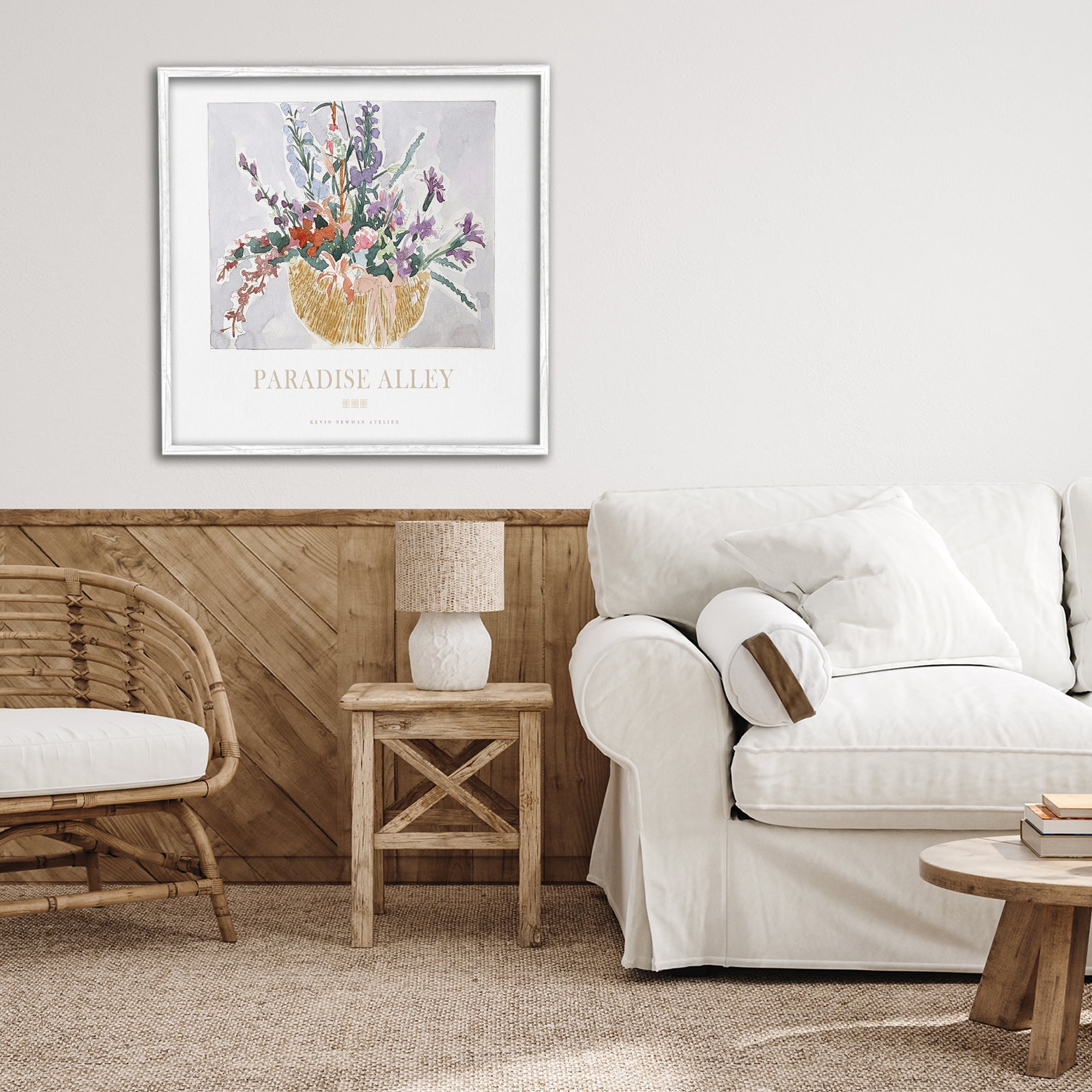 Stupell Industries Paradise Alley Basket of Flowers White Framed Giclee Art, design by Jadei Graphics
