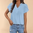 thumbnail image 2 of kamemir Women's Dressy Casual Tops Business Work Blouses White Button Down Shirts Cap Sleeve V Neck Tshirt(BU2,L), 2 of 5