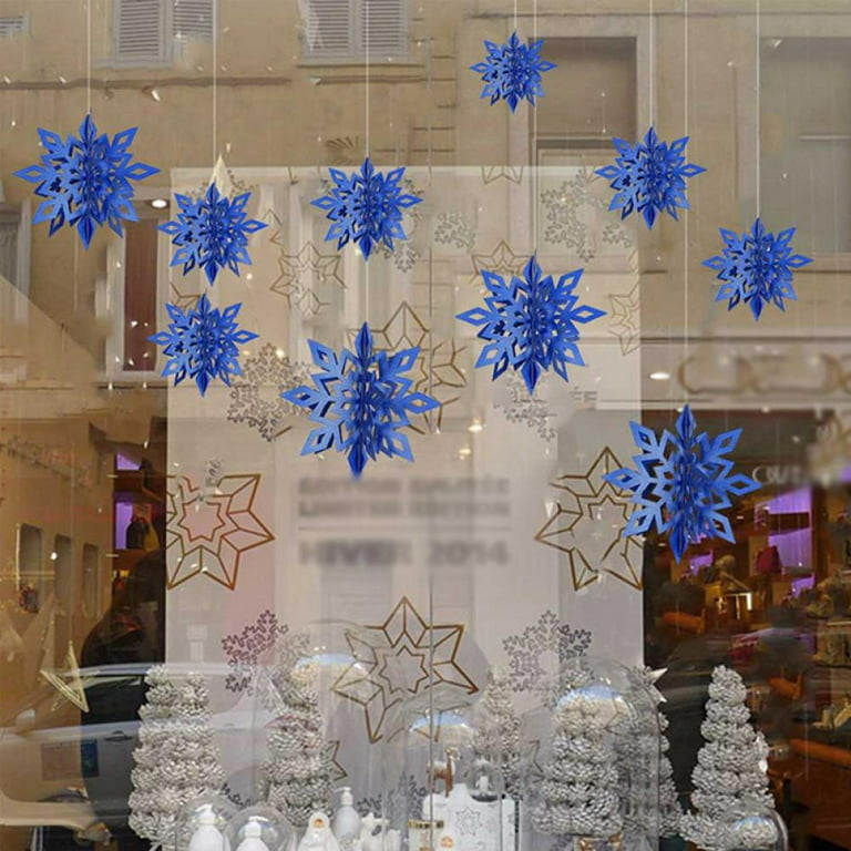 6pcs Artificial Snowflakes Paper Snowflakes Christmas Hanging Decoration for Home New Year Xmas Party Winter, Size: 15, Blue