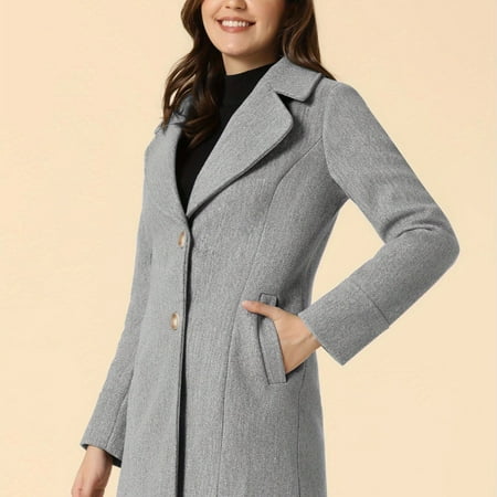 

WNGSHA Women‘s Winter Coat Casual Notch Lapel Single-Breasted Peacoat Mid Long Back Vent Outwear