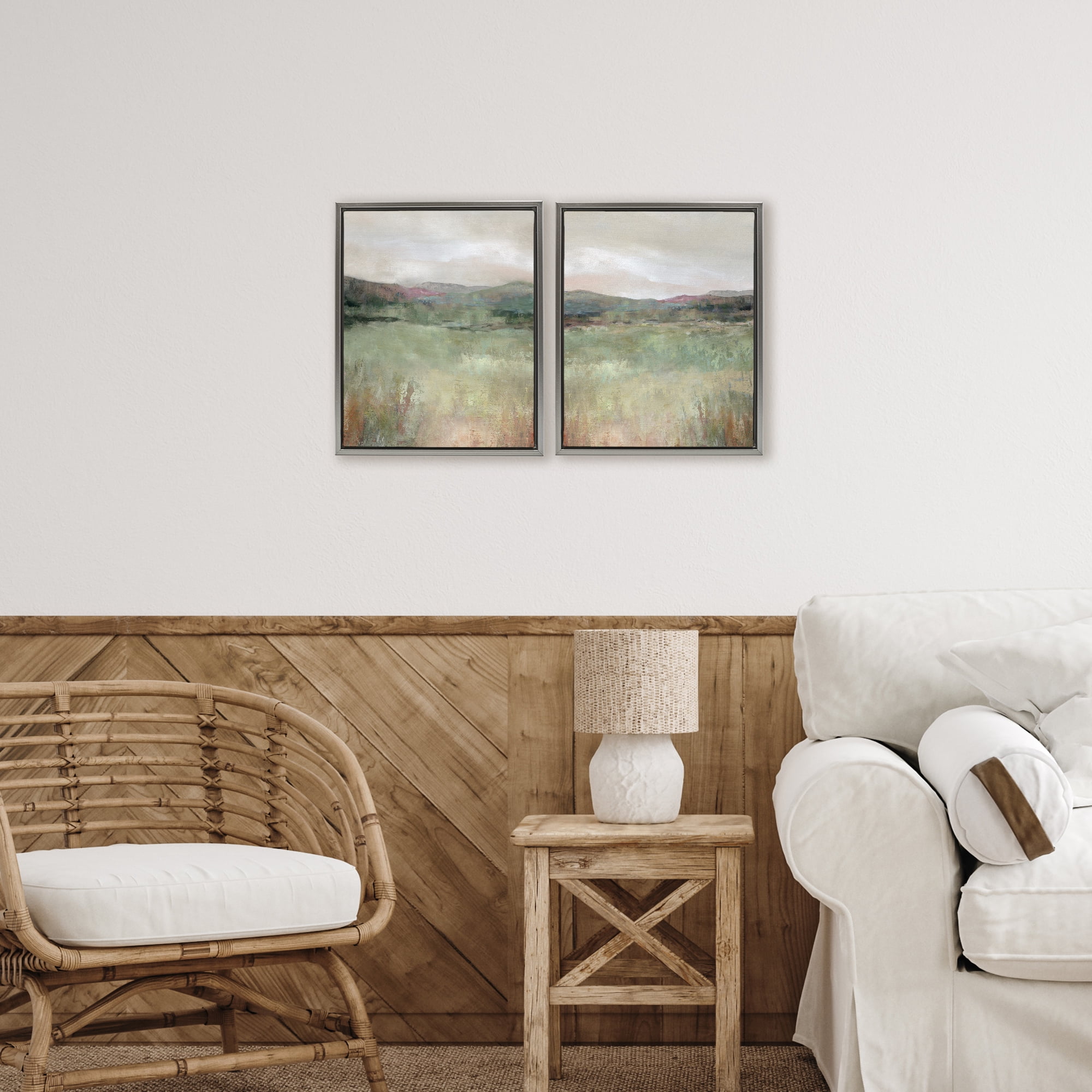 Stupell Industries Muted Glimpse of Spring 2 Piece Gray Framed Floater Canvas Set, design by Carol Robinson