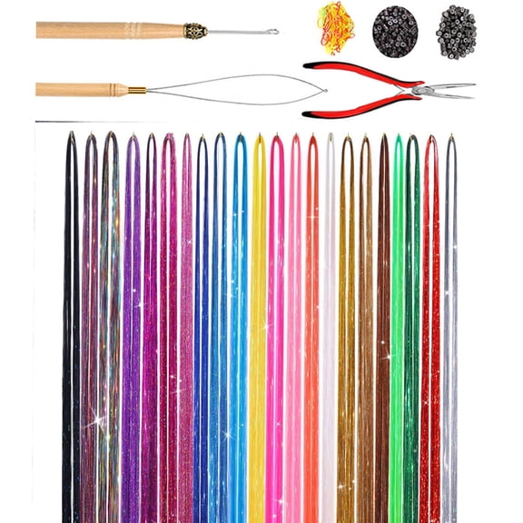 14/16/20/22/30 Clours Glitter Hair Tinsel Extensions Kits with Tool Hair Tinsel Hair Accessories for Women Girls Kids