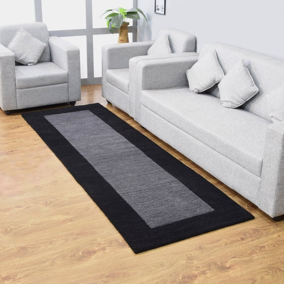 Rugsotic Carpets Hand Tufted Wool Eco-Friendly 2'6''x8' Area Rugs Runner Charcoal Black Contemporary Modern High Pile Thick Handmade Anti Skid Indoor Rug for Living Room, Bedroom K00201
