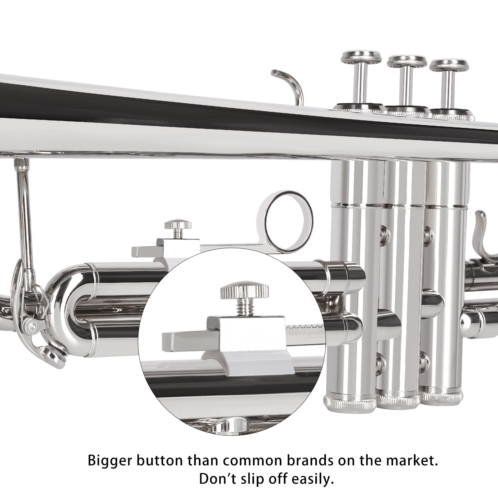 EASTROCK Bb Trumpet Nickel Plated Precision Valves with Sweat-Proof Grips Pro Care Kit Included for Novice User