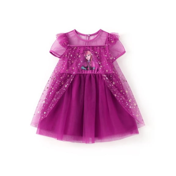 Vestido Disney Frozen Anna para niñas de tul brillante morado 3-4T
