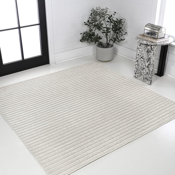 JONATHAN Y SCANDINAVIAN 9' Square Area Rug, Aarhus Minimalist Striped - Ivory/Cream, SCN102B-9SQ