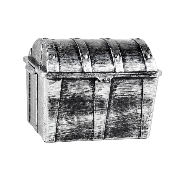Cofre del tesoro pirata para niños, caja de juguetes de búsqueda del tesoro para cumpleaños y Navidad plata