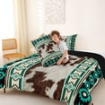 thumbnail image 4 of jejeloiu Western Cowhide Full Size Comforter Sets,Tribal Print Bedding Comforter Set For Boys,Brown Turquoise,Black Reversible,3-Piece,1 Comforter and 2 Pillowcases, 4 of 7