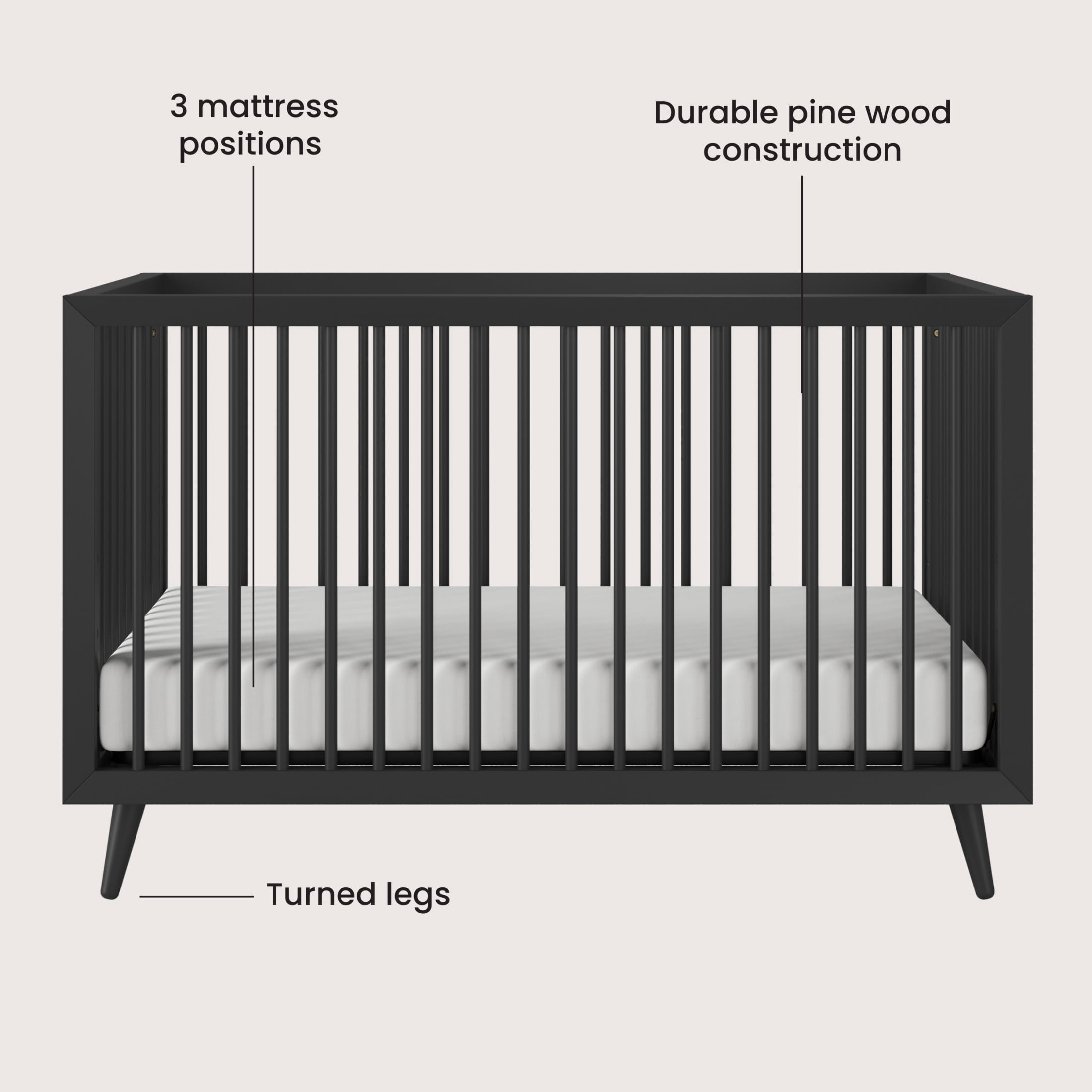 Child Craft Cranbrook Crib, Dresser & Chest Nursery Set, 4-in-1 Convertible Crib, Ebony, 3-Piece