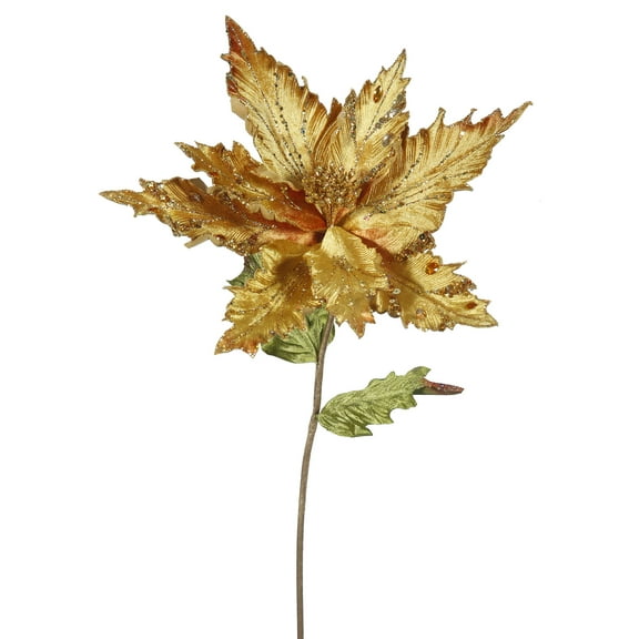 Vickerman 26" Gold Velvet Poinsettia Artificial Christmas Pick, 3 per Bag