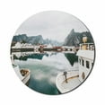 thumbnail image 1 of Landscape Mouse Pad for Computers, Photo Lofoten Islands Norway Scandinavian Scenic Outdoor Ships Fishermen Fishery, Round Non-Slip Thick Rubber Modern Mousepad, 8" Round, Multicolor, by Ambesonne, 1 of 2