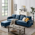 thumbnail image 1 of Pingliang Home Canapé Sectionnel Convertible avec Ottoman de Rangement Réversible et Poches Latérales, Canapé en L 4 Places avec Profondeur de Siège 19.3 Pouces et Repose-Pieds pour Salon Bureau Appartement, Bleu, 1 of 10