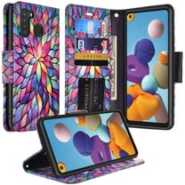 Galaxy A21 Case Leather Flip Pouch Holster Wallet Case Cover Folio [Kickstand] Cute Girls Women Phone Case For Galaxy A21 - Rainbow