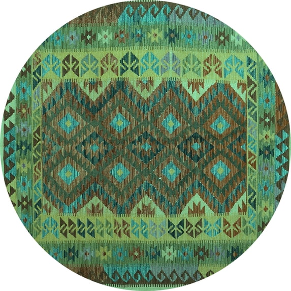 Ahgly Company Indoor Round Oriental Turquoise Blue Traditional Area Rugs, 8' Round