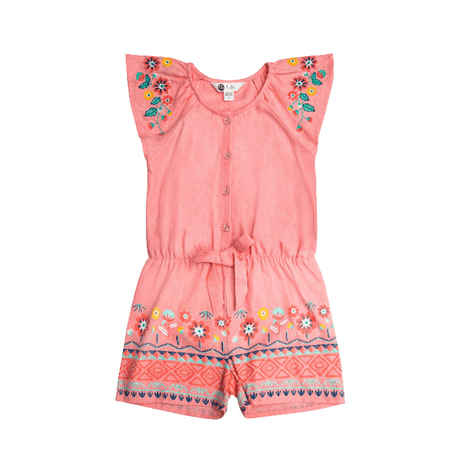 Classic Embroidered Romper - Embroidered Flutter Sleeve Romper (Little Girls & Big Girls)